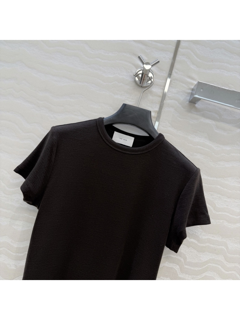 The Row Lyocell Wool-Blend Slim-Fit Cropped T-Shirt in Coffee Brown