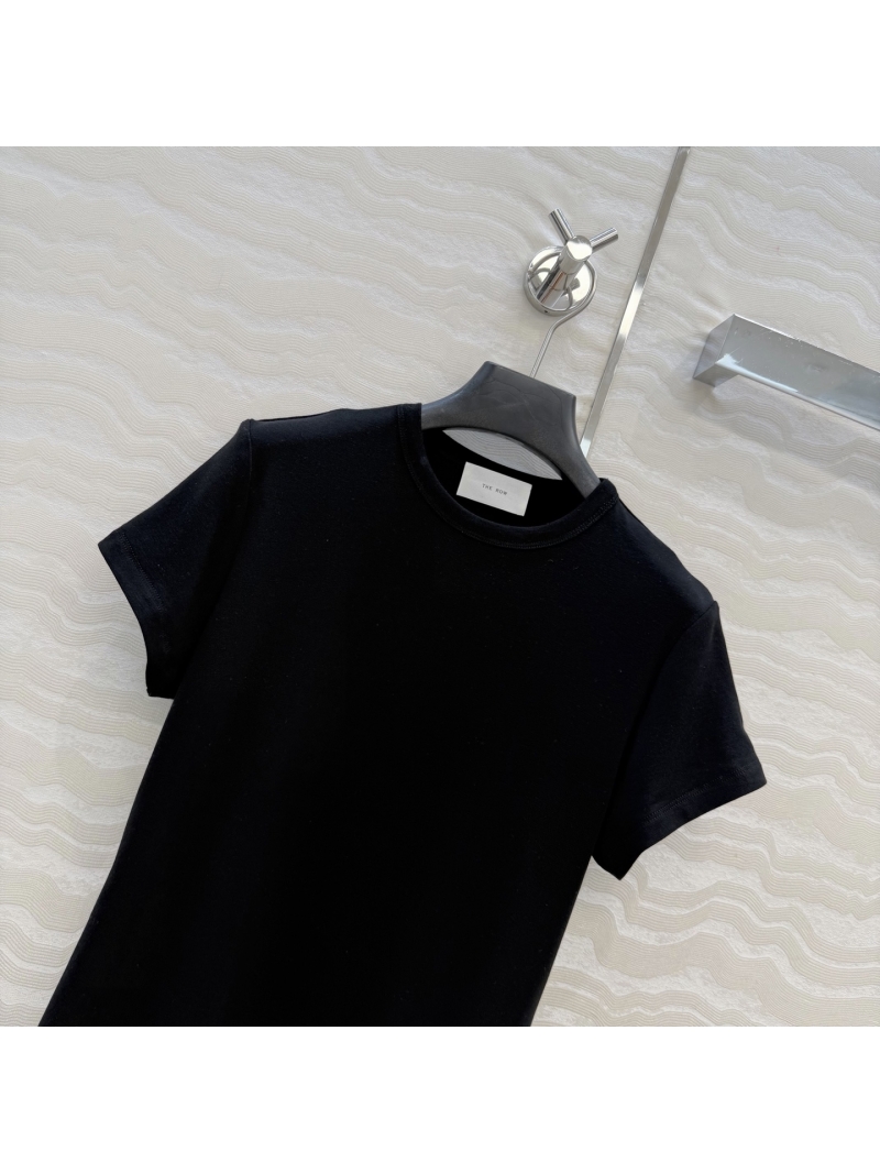 The Row Lyocell-Wool Minimalist Slim Fit T-Shirt in Black