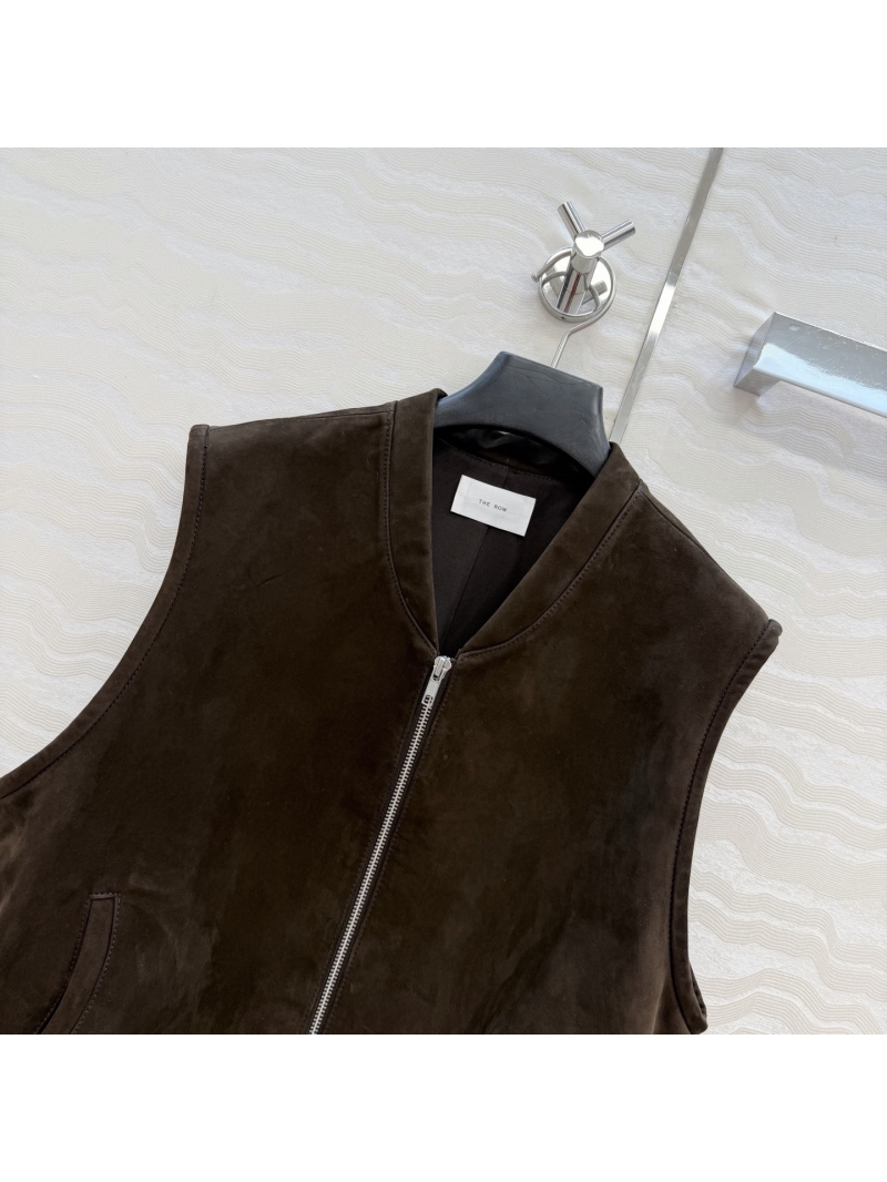 The Row 100% Suede Calfskin Chocolate Brown Zippered Vest