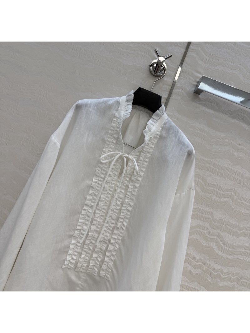 The Row 100% Imported Linen Wood-Ear Ruffle Blouse in White