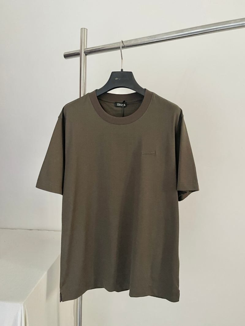 Zegna Signature Luxury Cotton Jersey T-Shirt - Dark Olive White Black