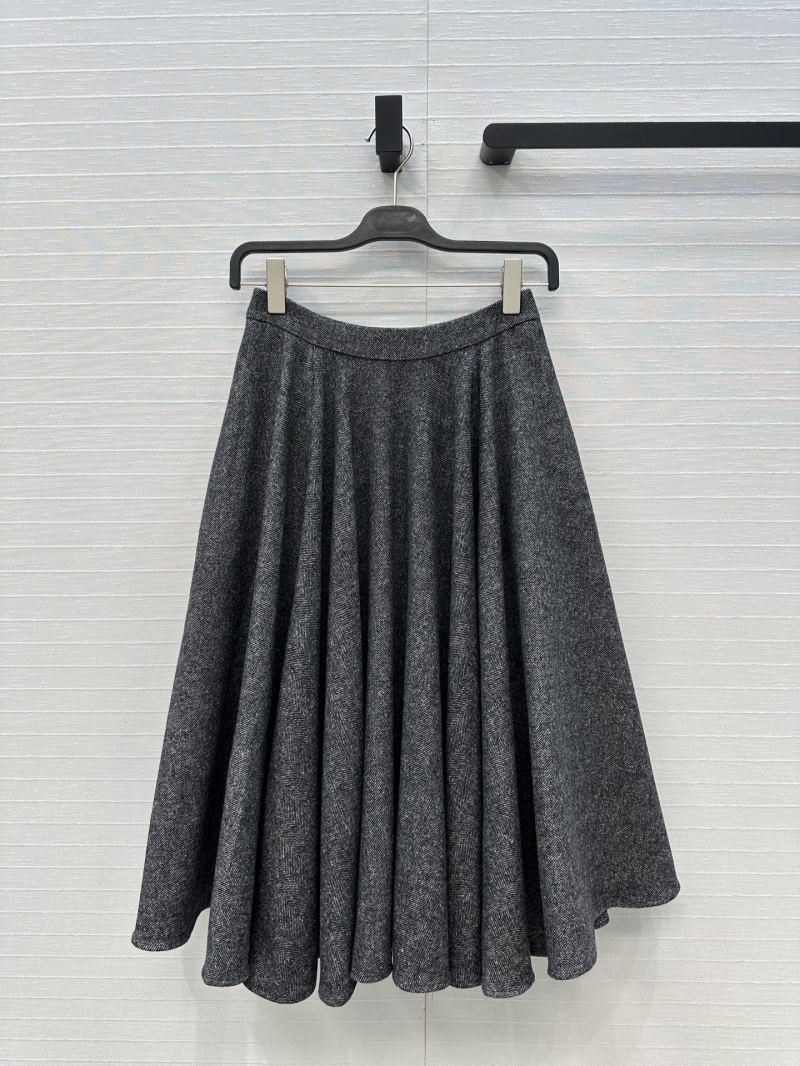 Dolce & Gabbana Grey Herringbone Wool Midi Skirt – Classic A-Line with Leopard Print Lining