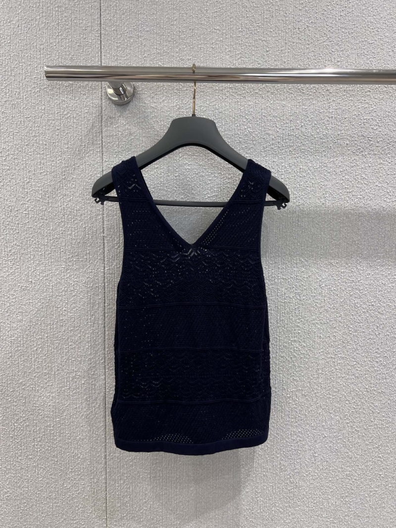 Dior Deep Blue Lace-Pattern Knitted Vest - Elegant V-Neck Design