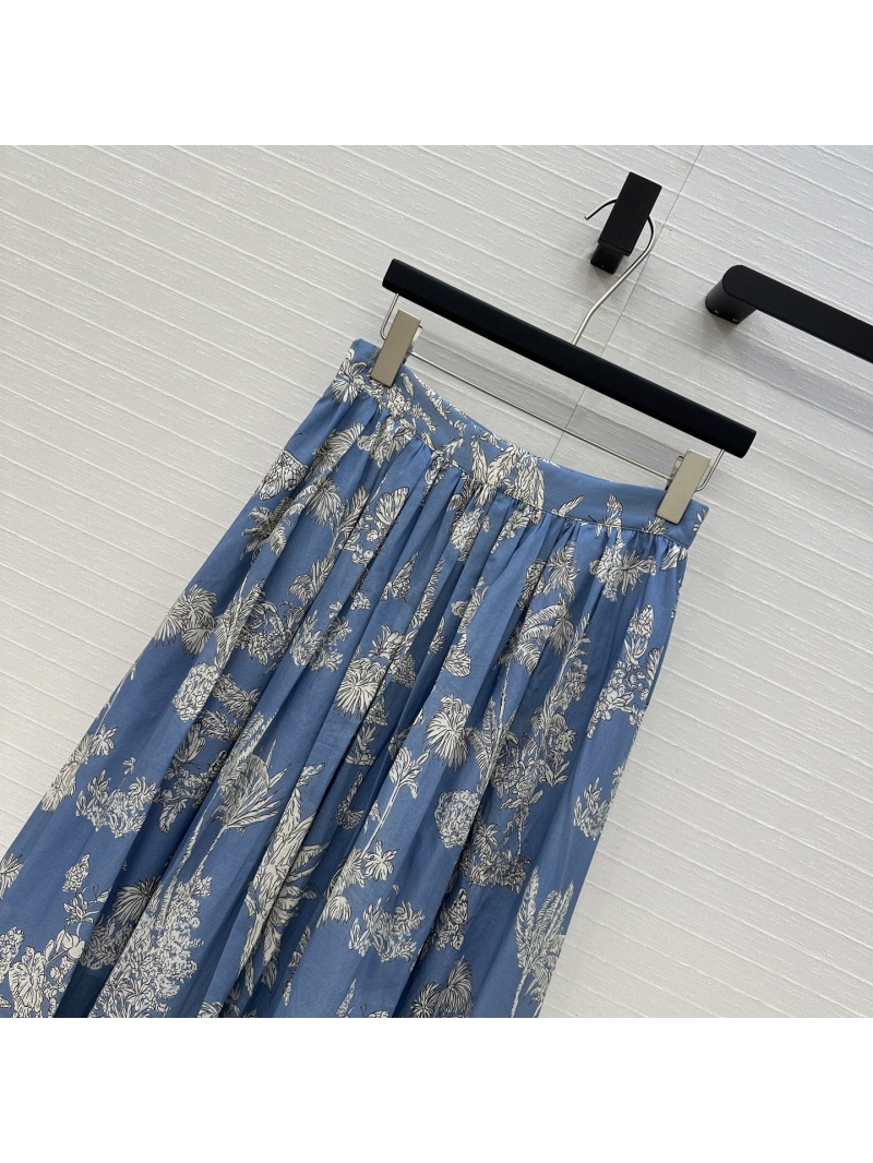 Dior Spring-Summer Resort Elegant Ink Blue Coconut Print Maxi Skirt
