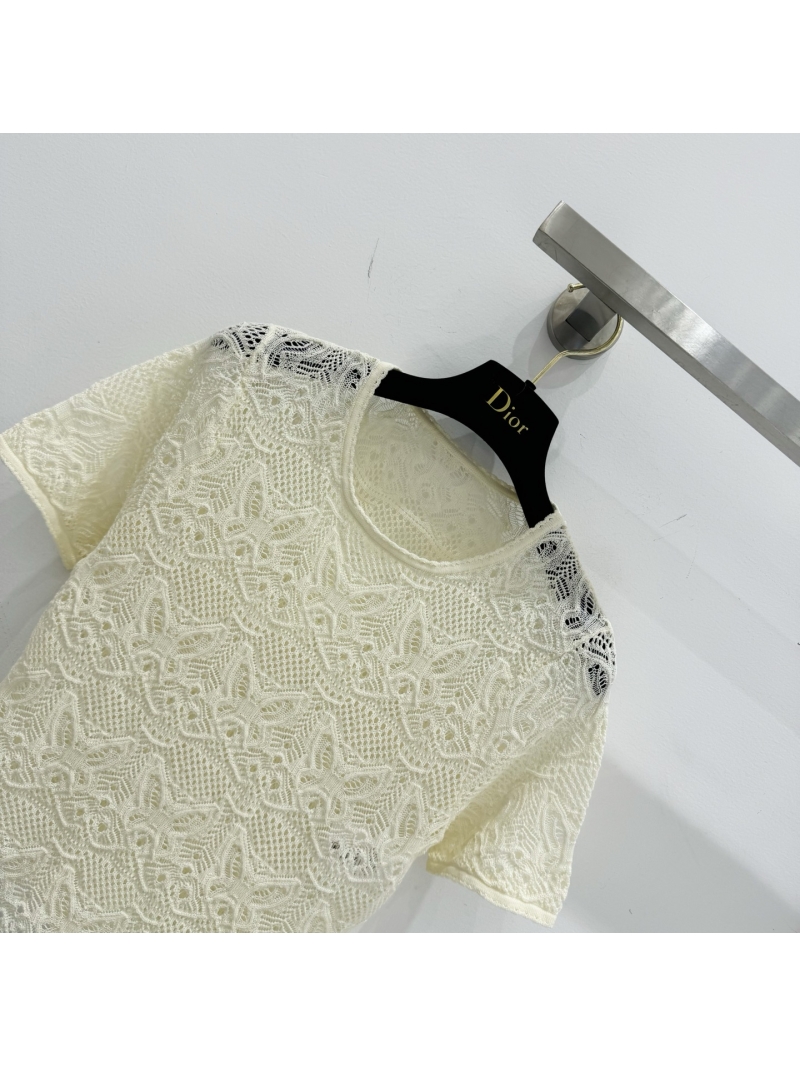 Dior Luxe Hollow-Out Short Sleeve Top - Elegant & Slim Fit