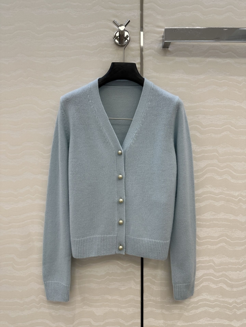 Dior Ice Blue Pearl-Button Cashmere Cardigan - Luxe V-Neck Jacket