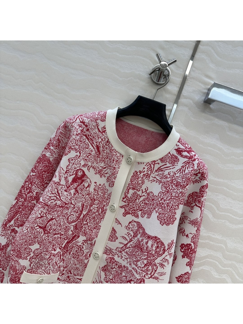 Dior MissDior Riviera Animal Print Knit Cardigan in Red - Luxe French Elegance