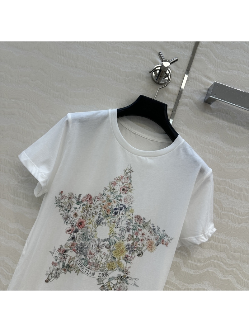 Dior MissDior Winter Collection Lucky Star Floral Short Sleeve T-Shirt - Premium Cotton, Elegant & Timeless