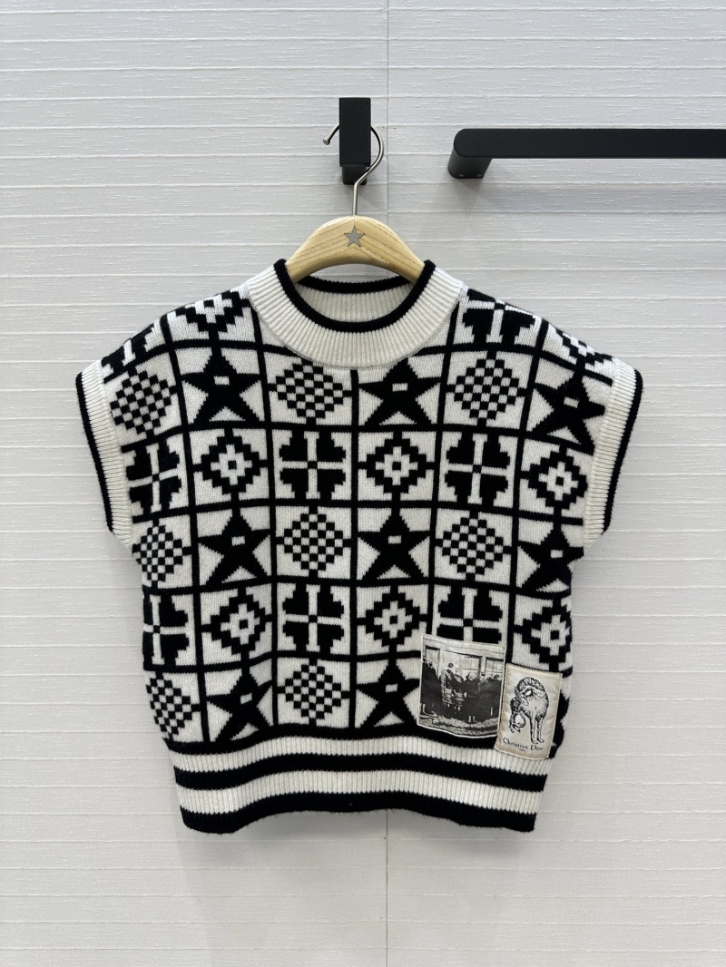 Dior MissDior Intarsia Cashmere Knit Vest in Black & White