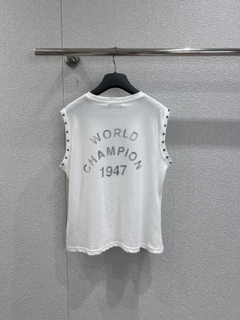 Dior J"ADORE DIOR" Sleeveless Top in White with Metallic Print and Rivet Detailing