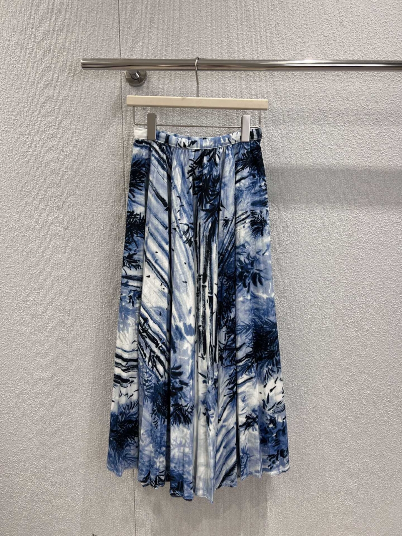 Dior 25Ss Spring/Summer Blue Bambou Print Pleated Skirt