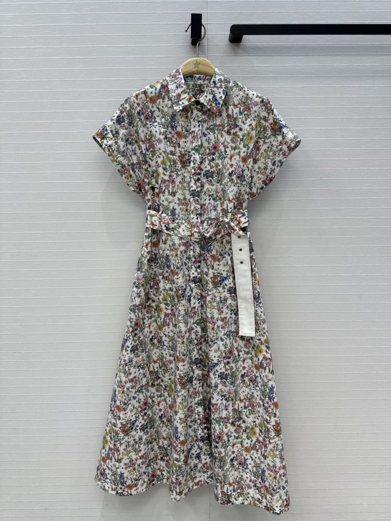 Dior Winter Collection Lucky Star Floral Print Belted Shirt Dress - Custom Imported Cotton - Romantic A-Line Silhouette