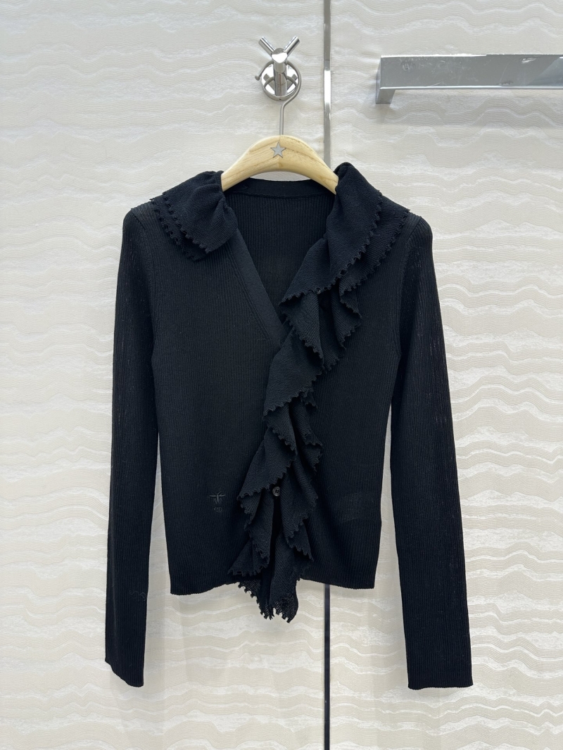 Dior Miss Dior V-Neck Cardigan Jacket in Black - Luxe Detachable Lace Collar & Slim-Fit Silhouette