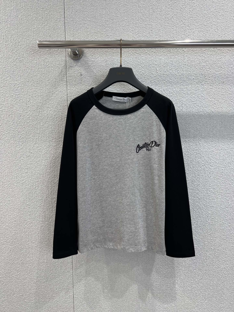 Christian Dior Paris Exclusive Embroidered Logo Raglan Sleeve T-Shirt in Light Gray & Black