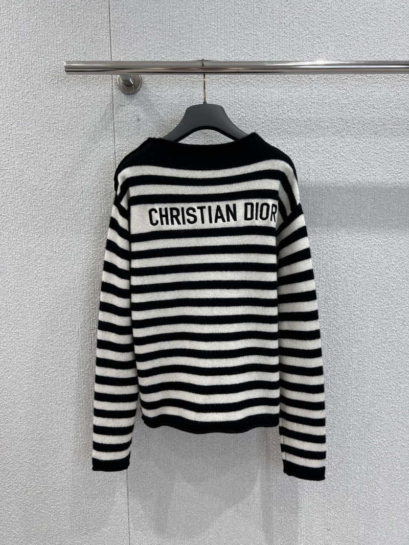 Dior 25FW Striped Shoulder-Button Knit Sweater in Black & White