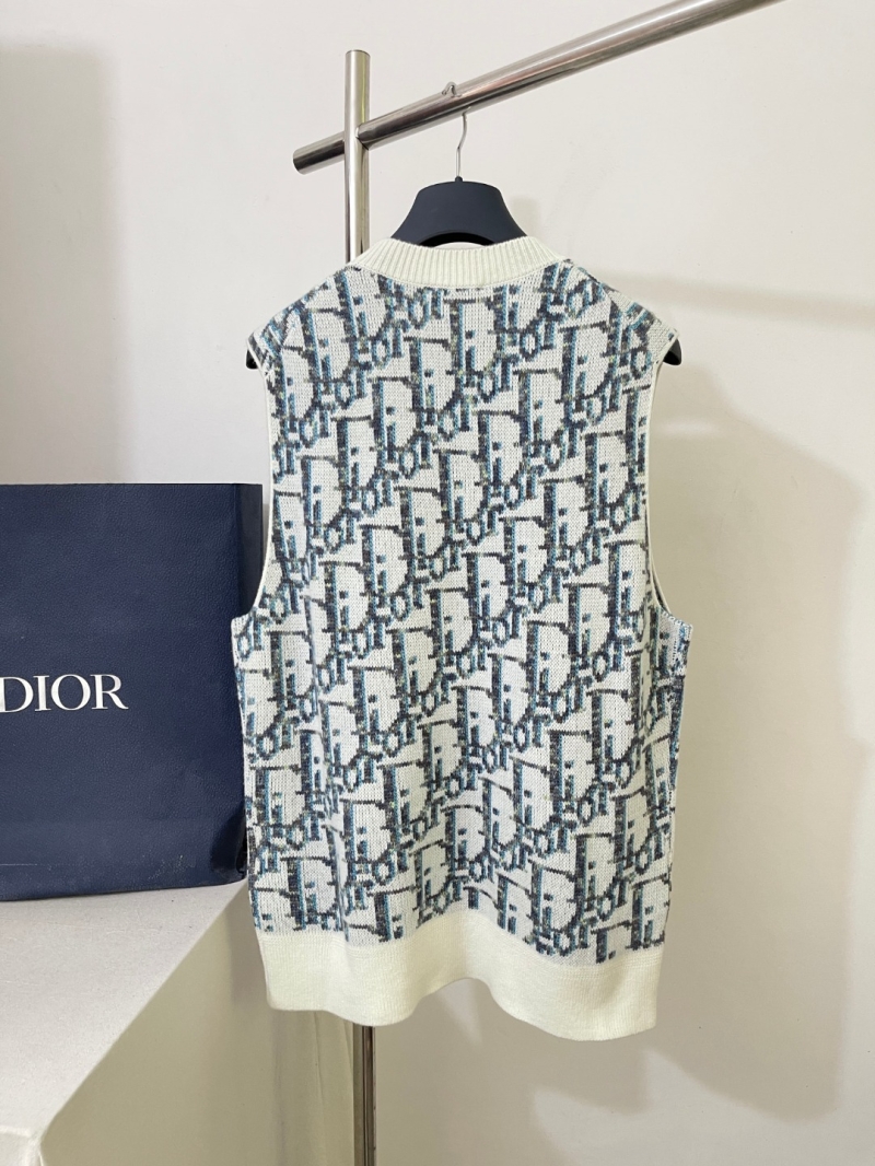 Dior New Arrival All-Over Print Knit Vest in Cream with Blue Accents