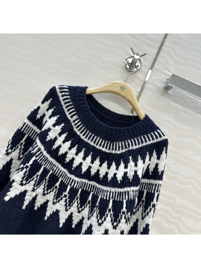 Dior Miss Dior Fair Isle Cashmere Wool Knit Sweater - Winter Alpine Design, Relaxed Fit, CD Embroidered