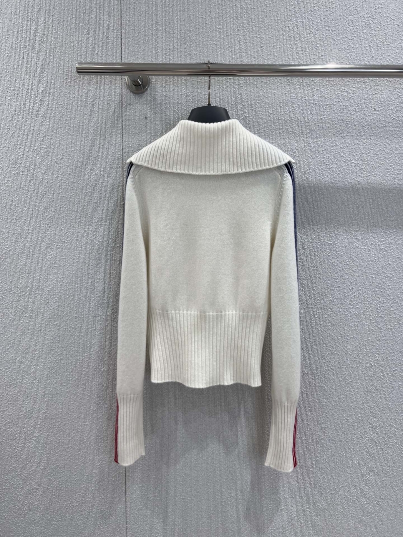 Dior 26Ss Early Spring Half-Zip Striped Intarsia Sweater | Exclusive YB Development | Soft Wool-Cashmere Knit, Slim Fit, Red, Blue & White Sleeve Stripes