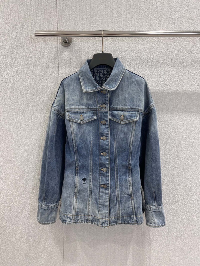 Dior 25Fw Oversized Slim-Fit Denim Jacket | Washed Blue Vintage Wash | Artisan Tailoring & Metallic Details