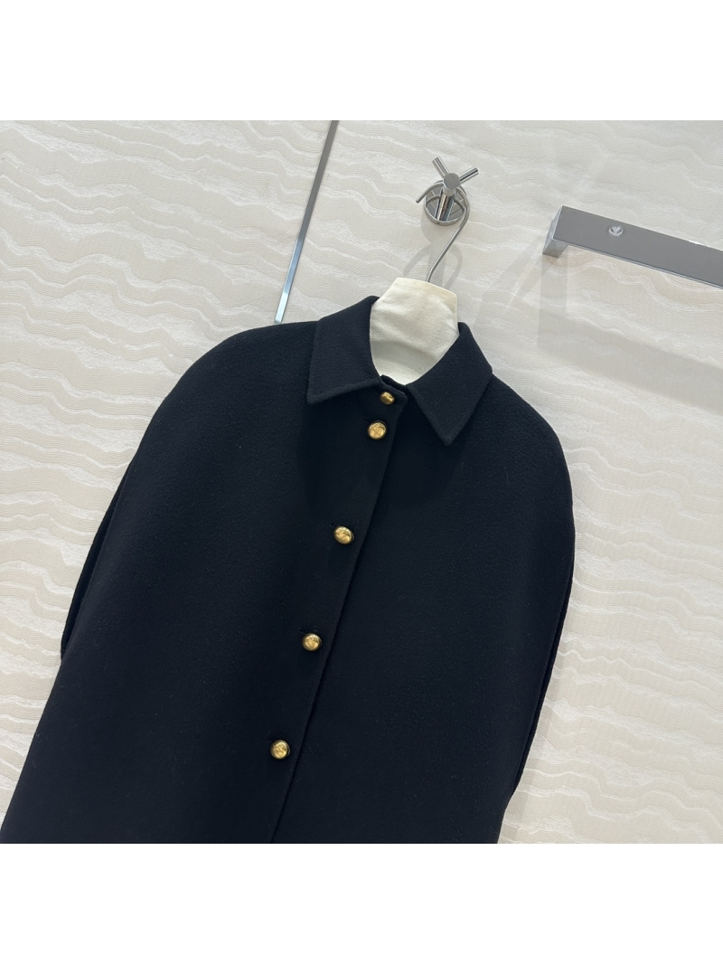 Dior Miss Dior Double-Faced Wool Cape Coat | French Vintage Style | Handcrafted Sculpted Shoulders | Antique-Gold Buttons