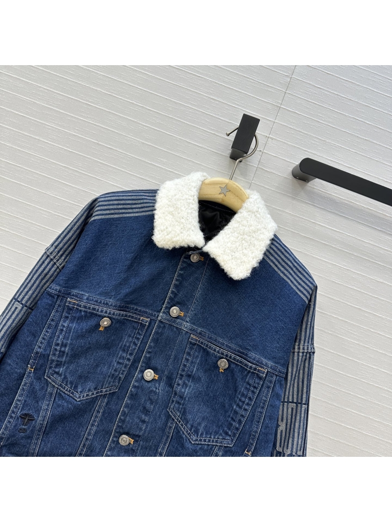 Dior AIps Series Diana Style Quilted Denim Jacket with Shearling Collar
