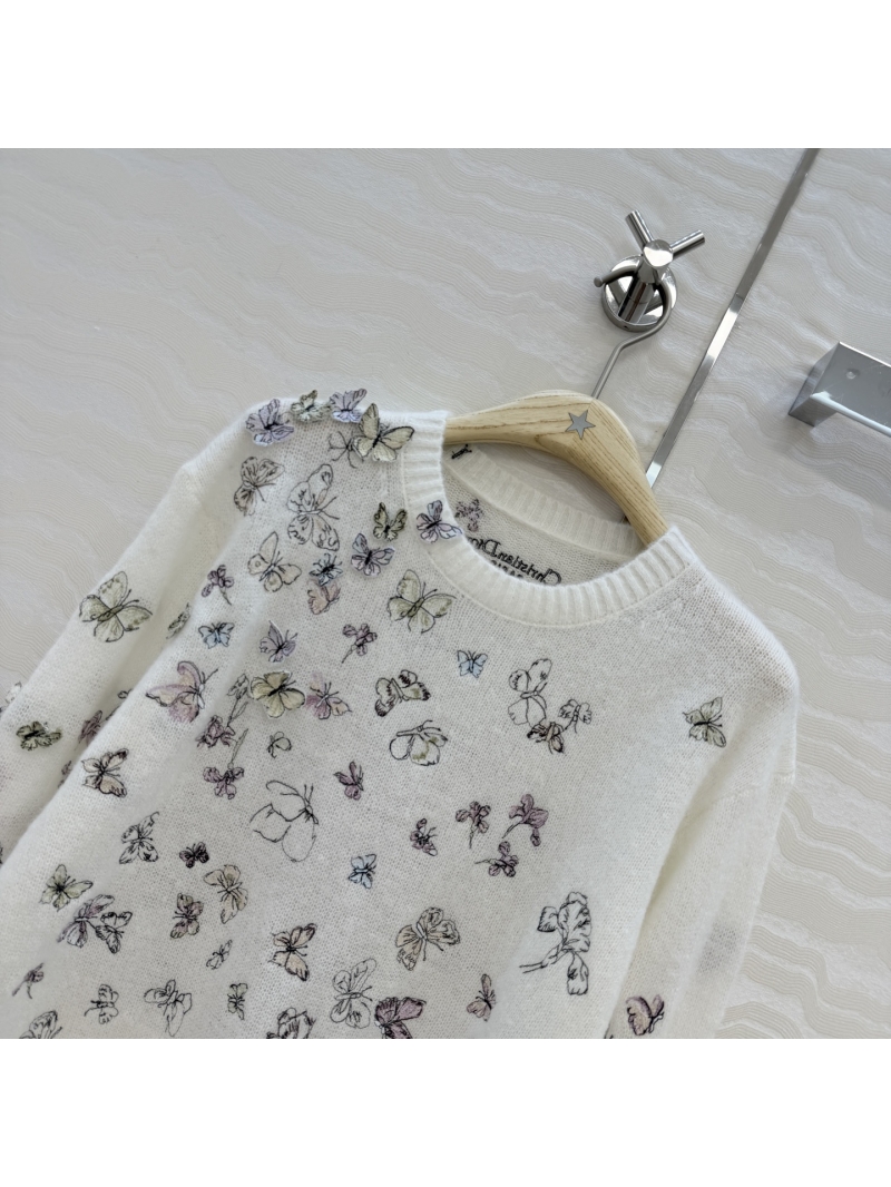 Dior Miss Dior Silk Mohair Alpaca Knit Sweater with 3D Butterfly Embroidery