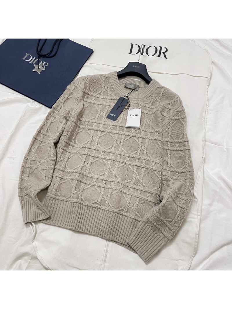 Dior 2025 Autumn/Winter Check Pattern Crewneck Sweater in Soft Beige-Gray, 100% Cashmere, Unisex