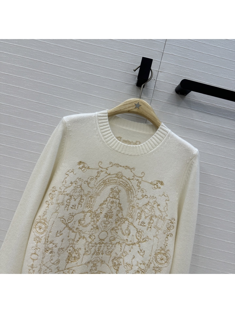 Dior White & Gold Cashmere Lucky Star Embroidery Sweater