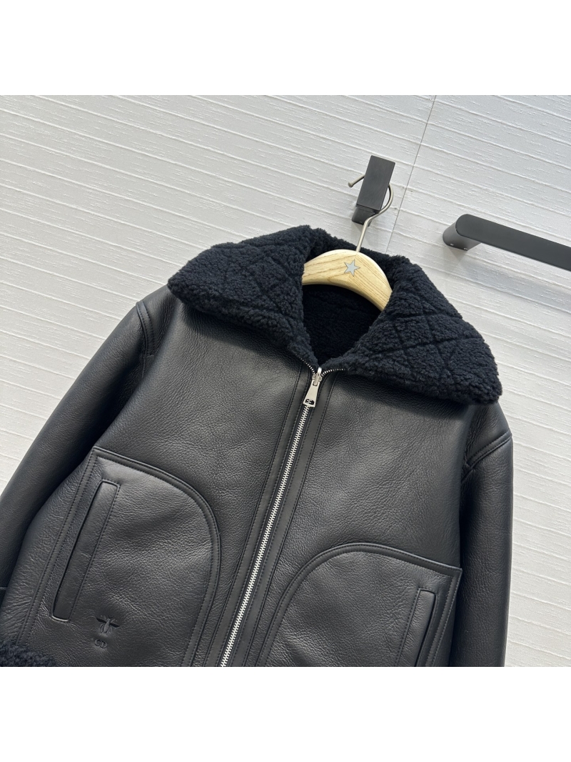 Christian Dior Reversible Lambskin Shearling Jacket Miss Dior H-Shape Silhouette CD Bee Embroidery Black