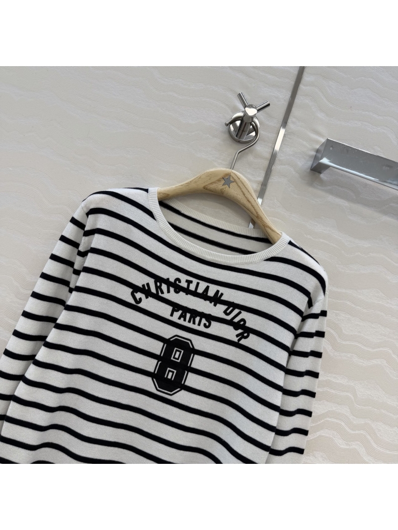 Dior Imported Yarn Nautical Striped Knit Top, Black and White