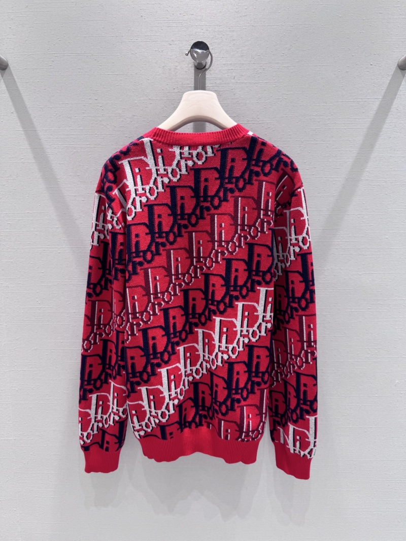 Dior Oblique Monogram Jacquard Knitted Sweater in Vibrant Festive Red