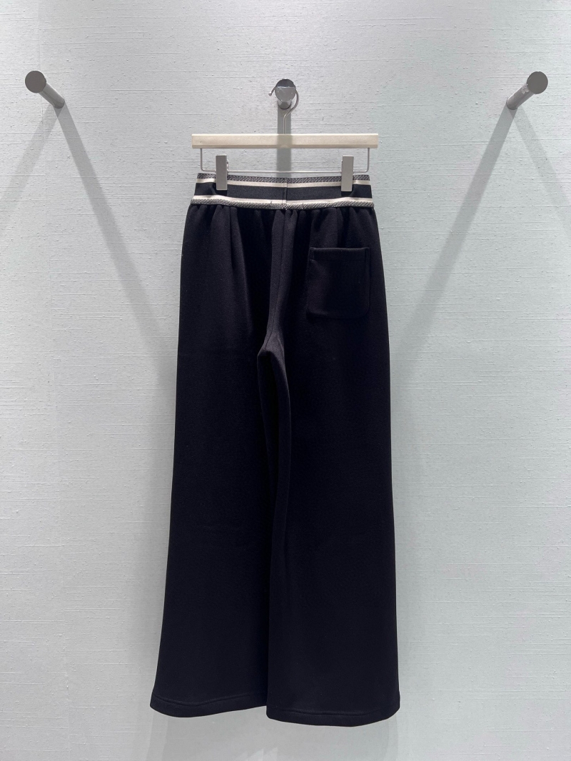 Dior Signature Logo Waistband Fleece-Lined Wide-Leg Trousers - Black