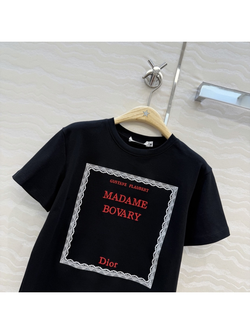 Dior Miss Dior High-Count Pure Cotton 3D Literary Embroidery T-Shirt in Classic Black