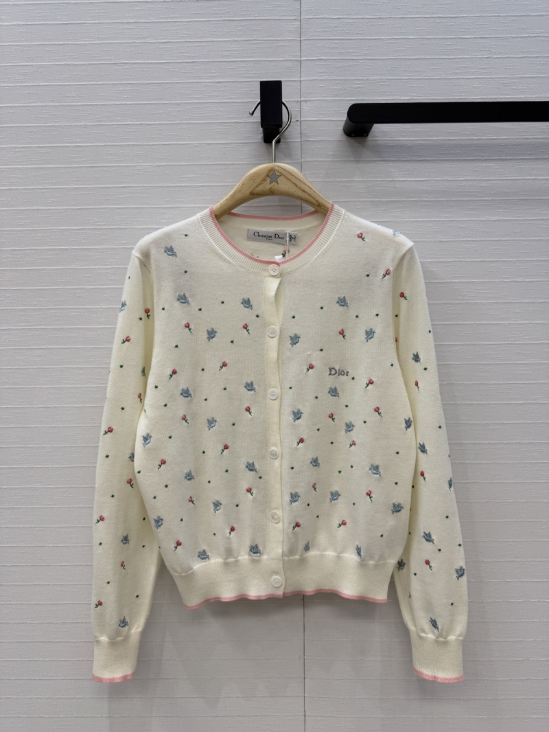 Dior Miss Dior Garden Embroidery Knit Cardigan in Off-White