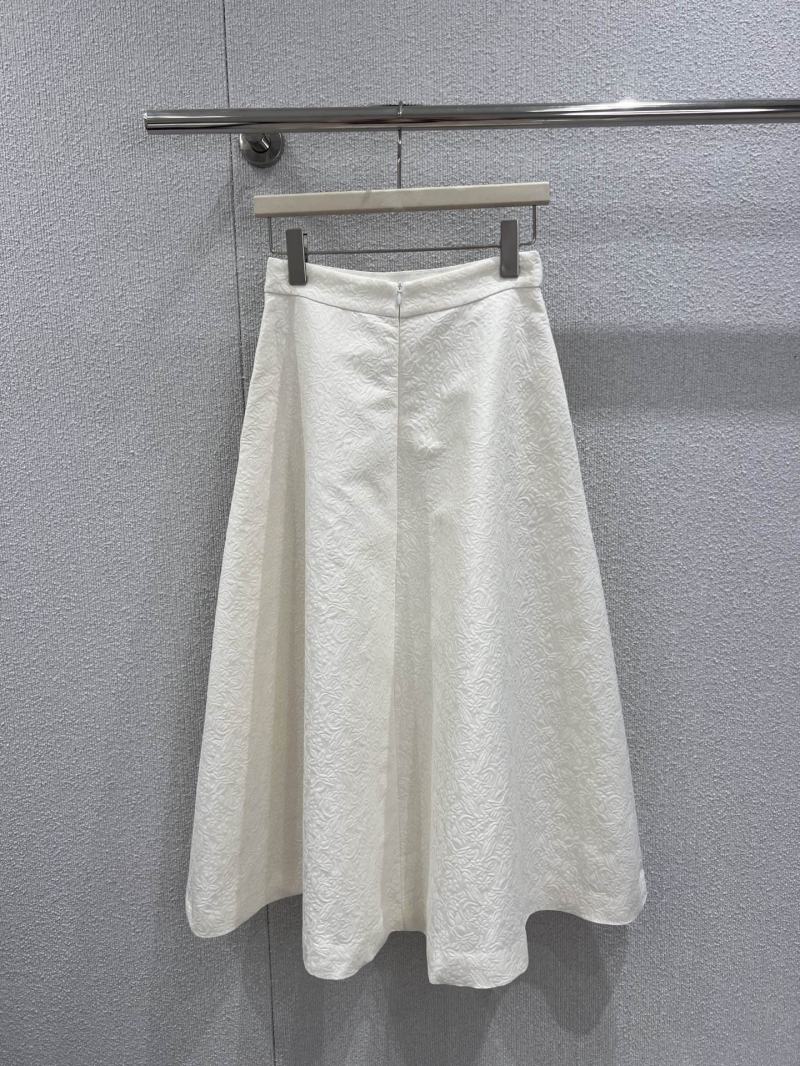 Dior Ivory Jacquard A-Line Skirt Suit - Elegant Double-Breasted Blazer and Flared Midi Skirt Set