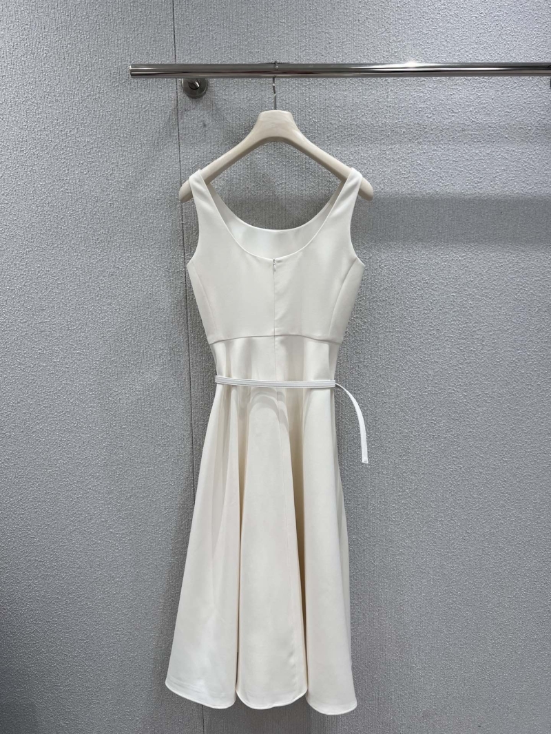 Dior Wool-Silk U-Neck Sleeveless Belted Midi Dress in Ivory