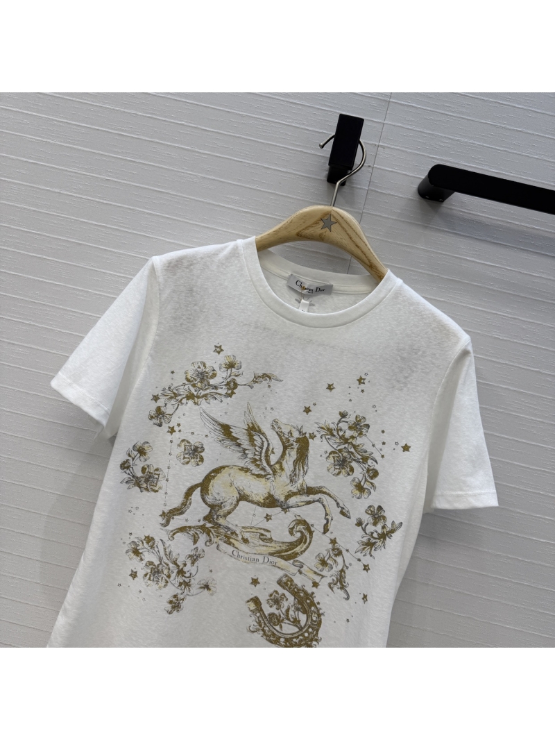 Dior Exquisite Cotton-Linen Blend Pegasus Graphic T-Shirt in White and Gold