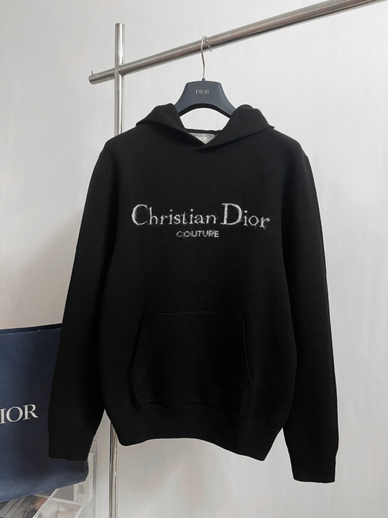 Christian Dior Signature Black Basulan Wool Hoodie | CD Velvet Jacquard | Hand-Finished Couture Knit