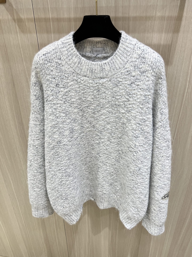 Dior Distressed Marled Texture Oversized Sweater in Grey White