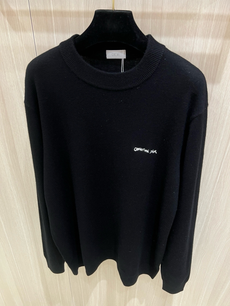 Christian Dior Signature Embroidered Wool Pullover Sweater in Black
