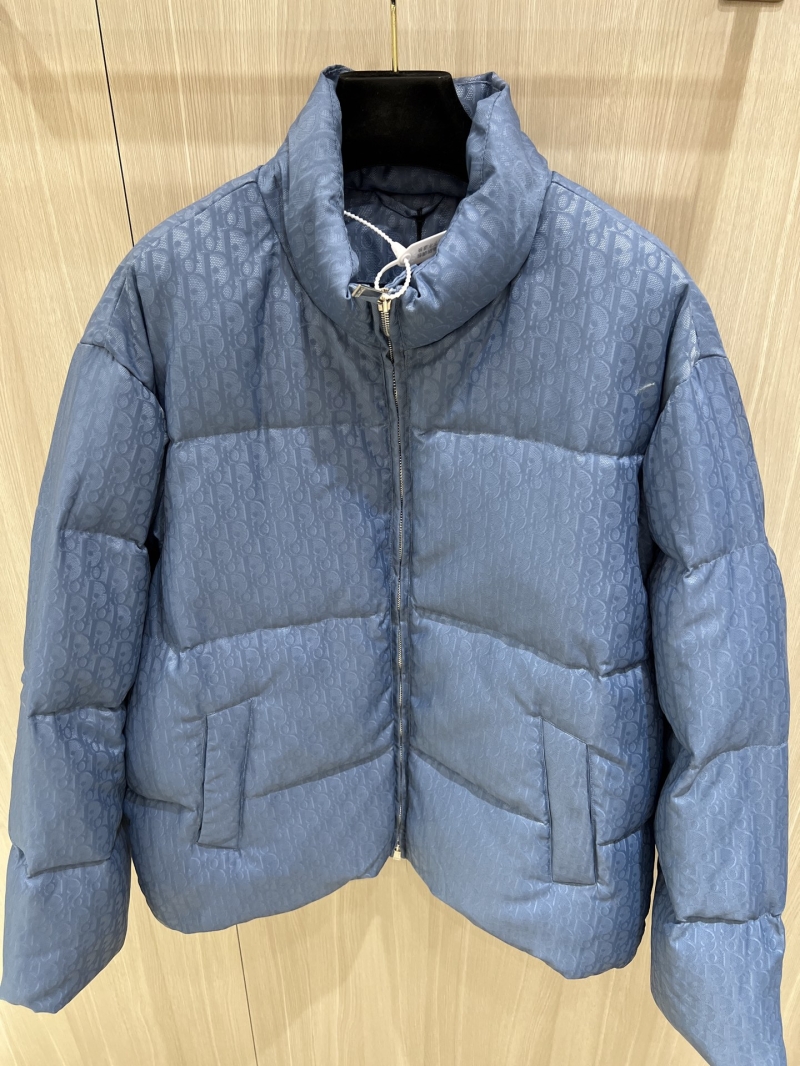 Dior Oblique Laser Jacquard Down Puffer Jacket in Slate Blue