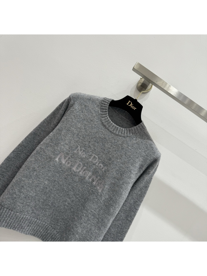 Dior No Dior No Dietrich Embroidered Wool Sweater in Heather Grey