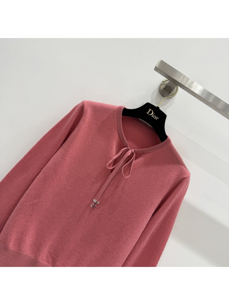 Dior Dusty Rose Cashmere Knit Pullover with Signature CD Charms and Bow Detail