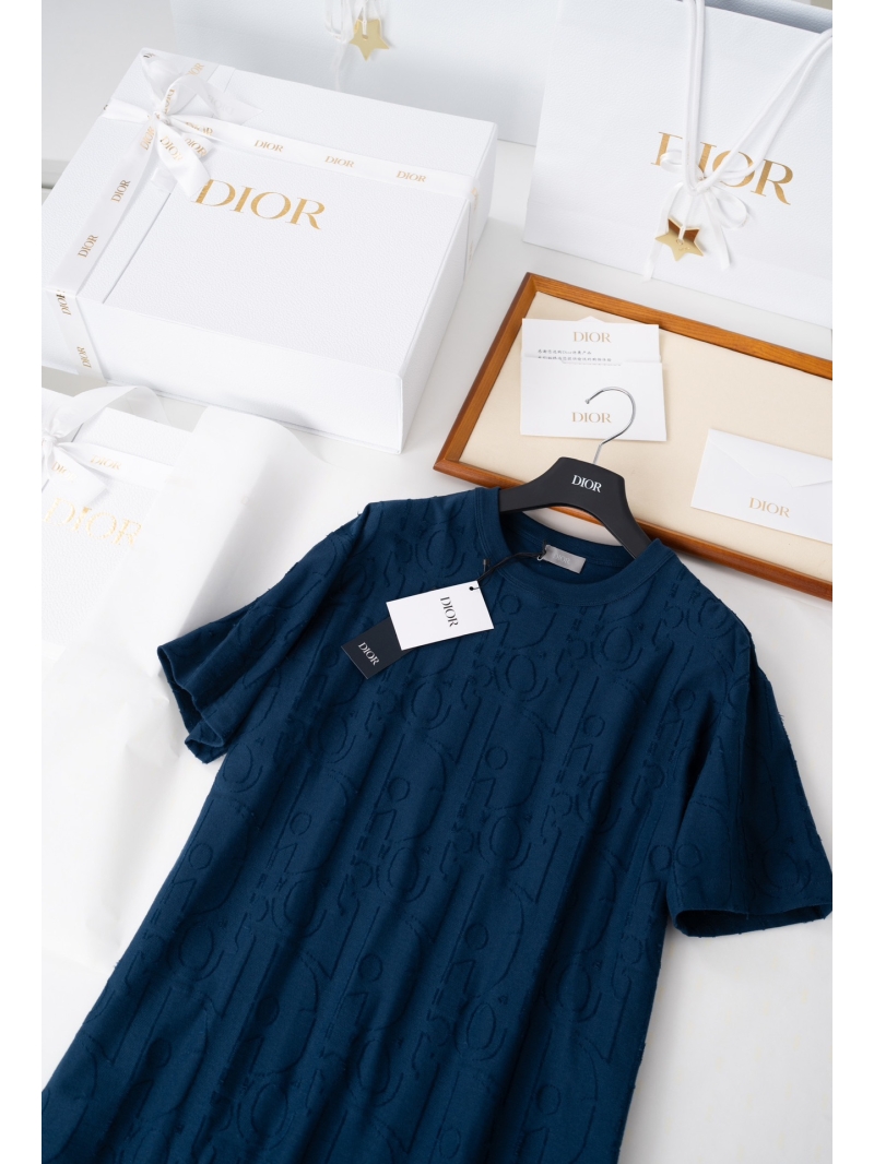 Dior Oblique All-Over Motif Cotton T-Shirt in Navy Blue - 2025 SS Collection