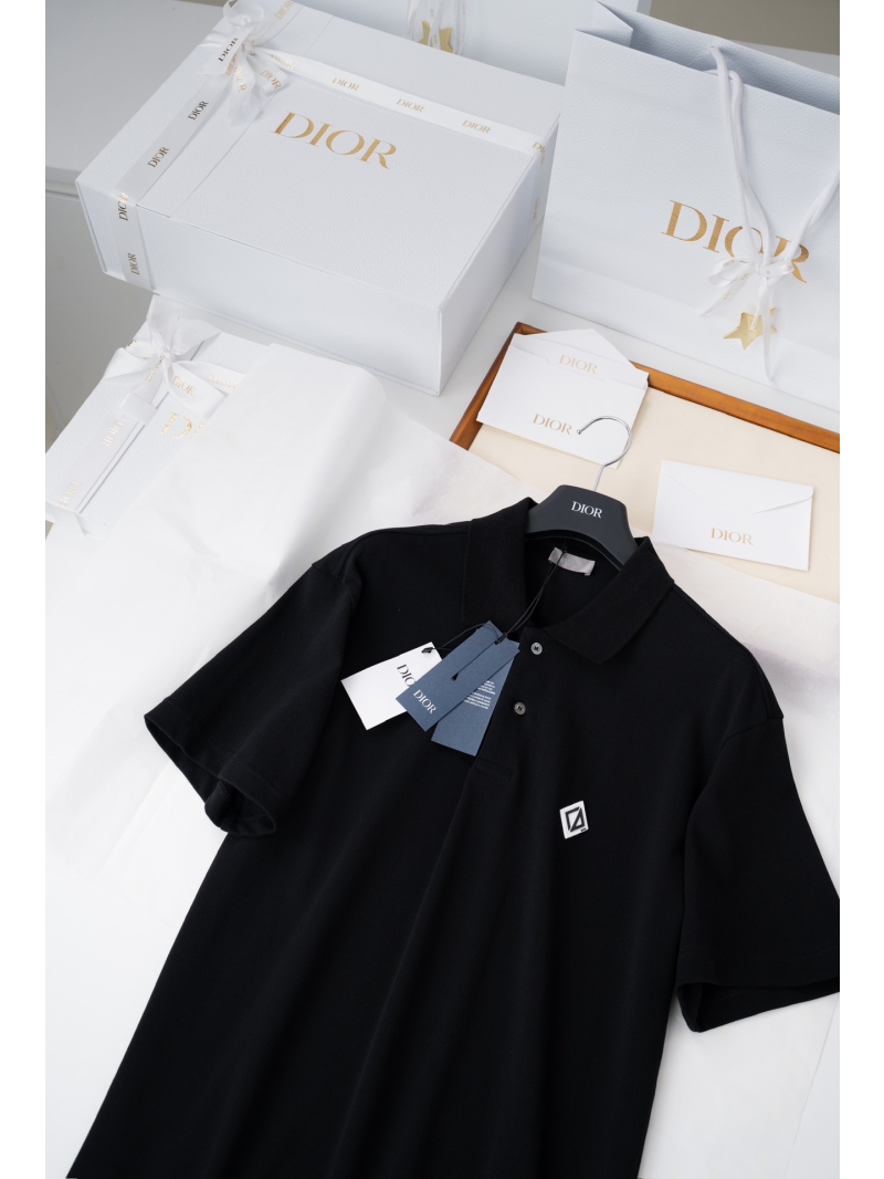 Dior Signature CD Diamond Organic Cotton Polo Shirt in Black