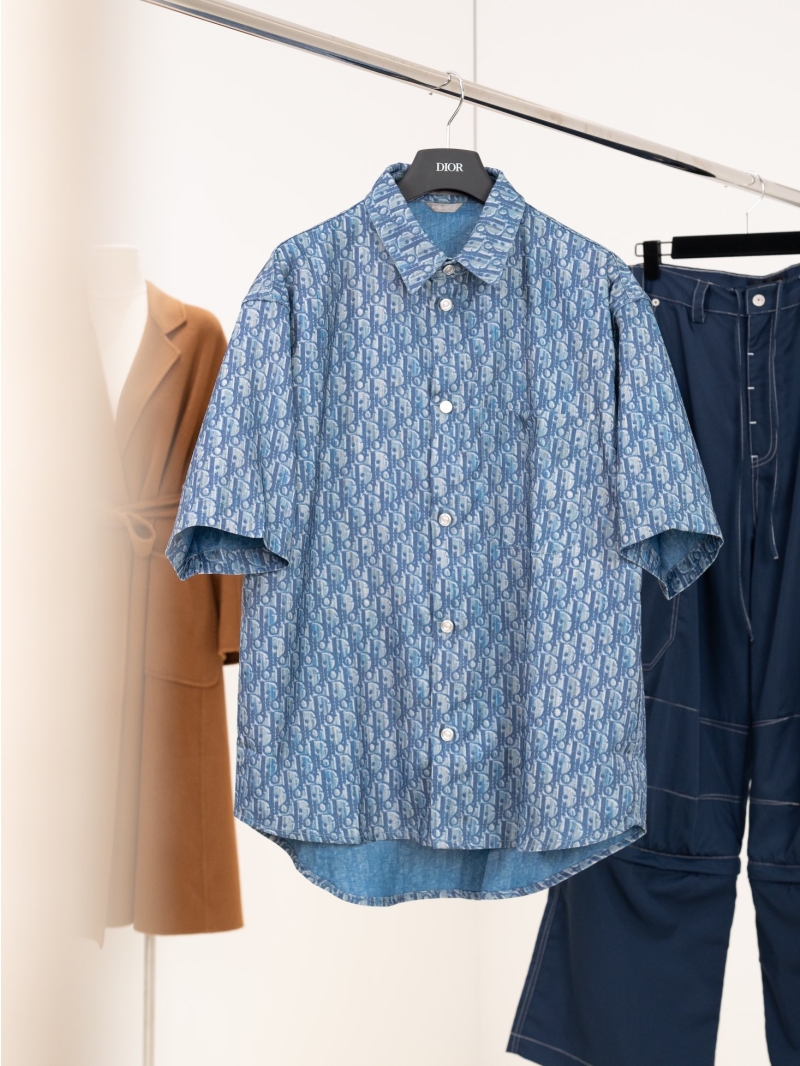 Dior Oblique Monogram Short-Sleeved Cotton Shirt in Blue