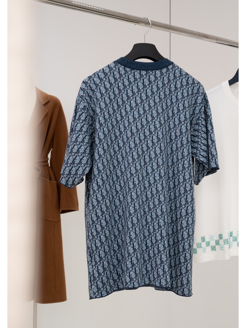 Dior Oblique Motif Loose-Fitting Cotton T-Shirt in Navy Blue