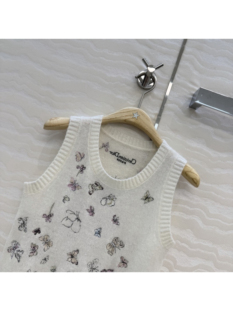 Dior Mulberry Silk Mohair Alpaca Blend Embroidered Knit Vest in Cream