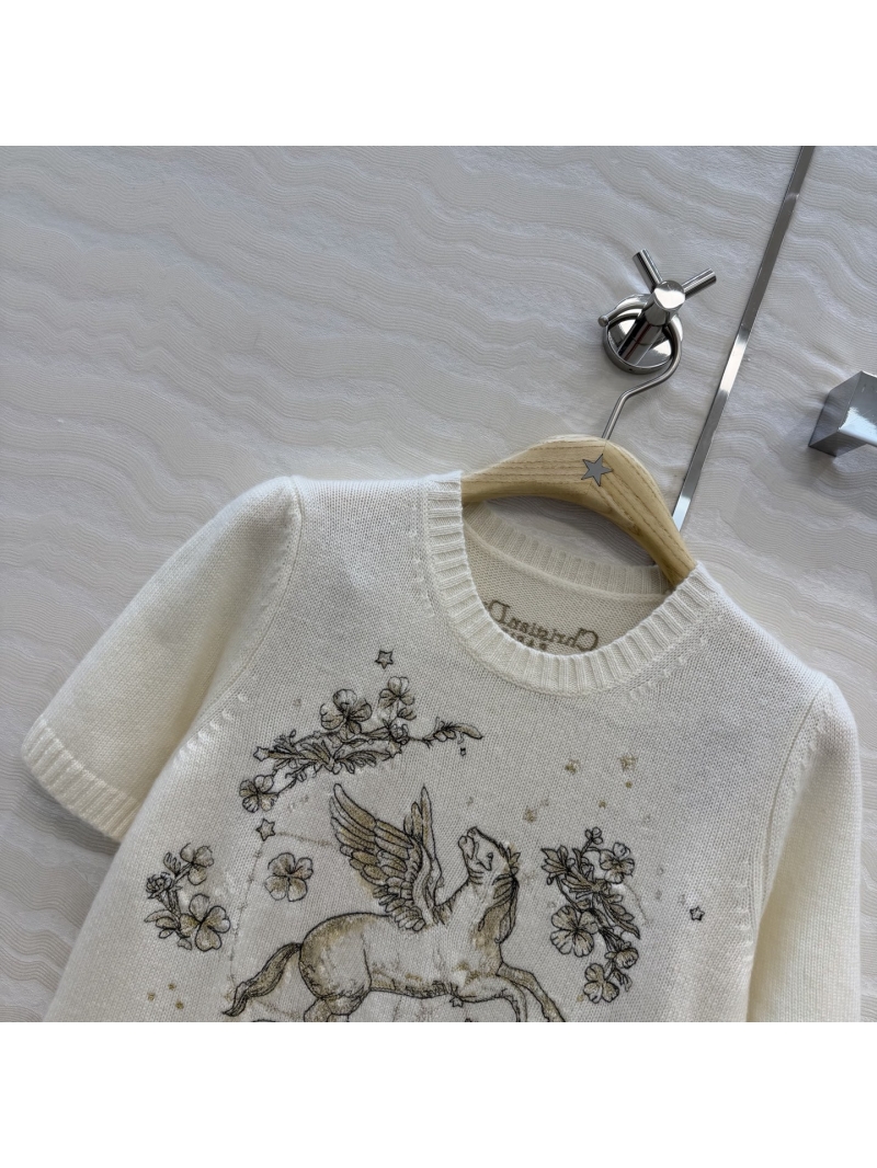 Dior Limited Edition Pegasus Embroidery Imported Cashmere Short-Sleeved Sweater