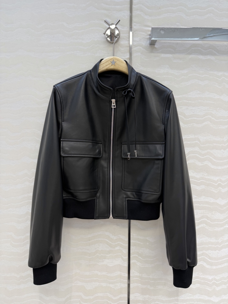 Dior Imported 100% Lambskin Leather Bow-Tie Cropped Bomber Jacket in Black Limited Edition